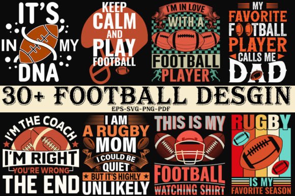 American Football Design Bundle SVG PNG for Crafts & Graphics